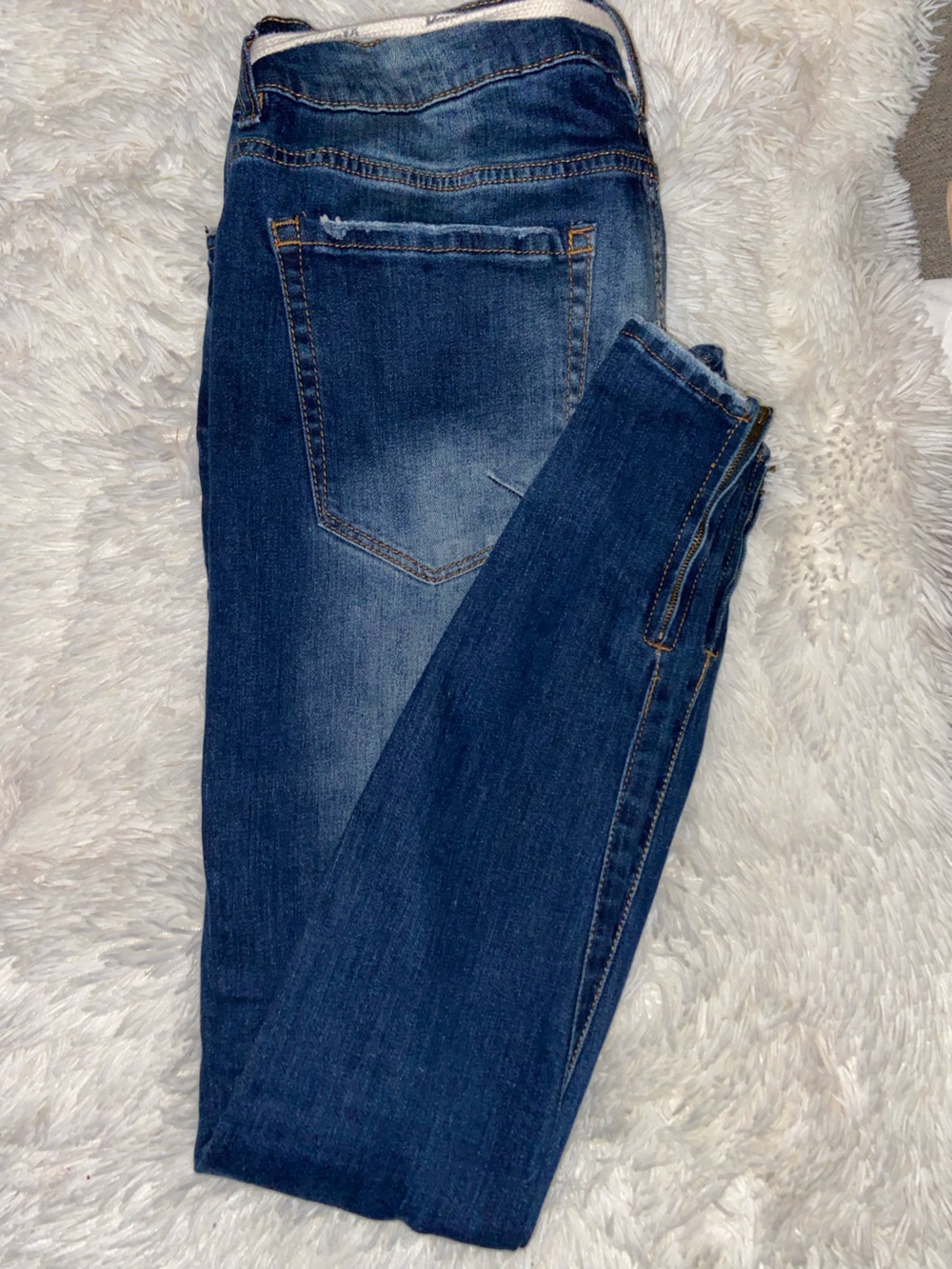 YoungLA Women's Skinny Distressed Blue Jeans with Drawstring